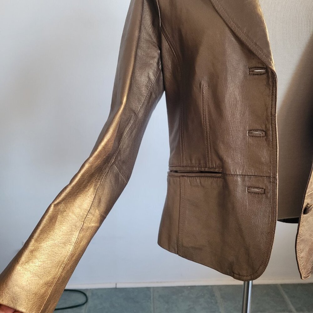 Bernardo Bronze Genuine Leather Blazer Jacket (Size: M) - Picture 9 of 16